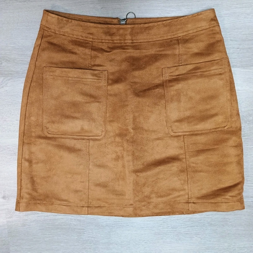 Old Navy Zip Mini Skirt Double Pockets Tan Faux Suede 90s Y2K Women's Size 2